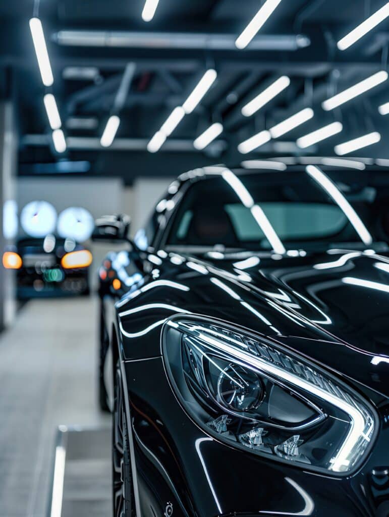 Phare avant d’une voiture de luxe chez lechartier-actiglass, showroom auto haut de gamme à Carcassonne